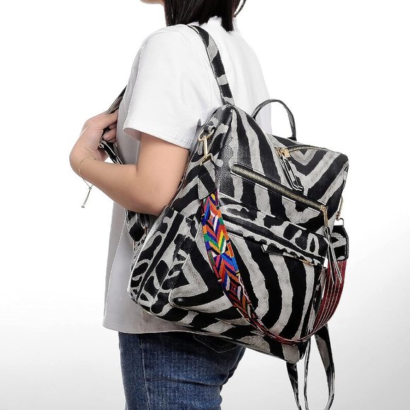Women\'s Zebra Black Multipurpose Design Convertible Shoulder Bag